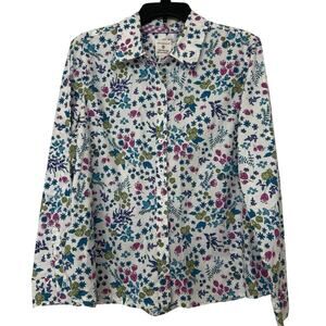 Appleseeds Floral Cotton Long Sleeve Button Down Blouse Cottage Feminine 18P